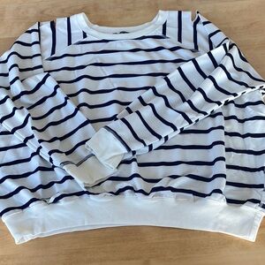 POL Striped Navy and White Hoodie with Fun & Funky Cut-Out Accents